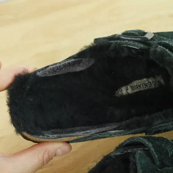 Birkenstock Boston Shearling 38 7 7.5 Black Suede Clogs Slip On Mules Cozy Shoes - Picture 3 of 10